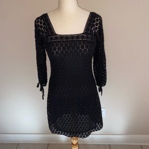 Cute Square Neck Black Tie Sleeve Dress